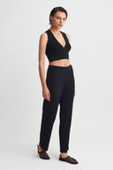 Black Slim Leg Jersey Pleated Trousers-Y263013103