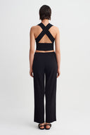 Black Slim Leg Jersey Pleated Trousers-Y263013103