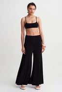 Black Wide Leg Jersey Pleated Trousers-Y263013104