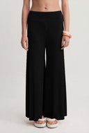 Black Wide Leg Jersey Pleated Trousers-Y263013104