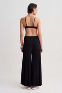 Black Wide Leg Jersey Pleated Trousers-Y263013104