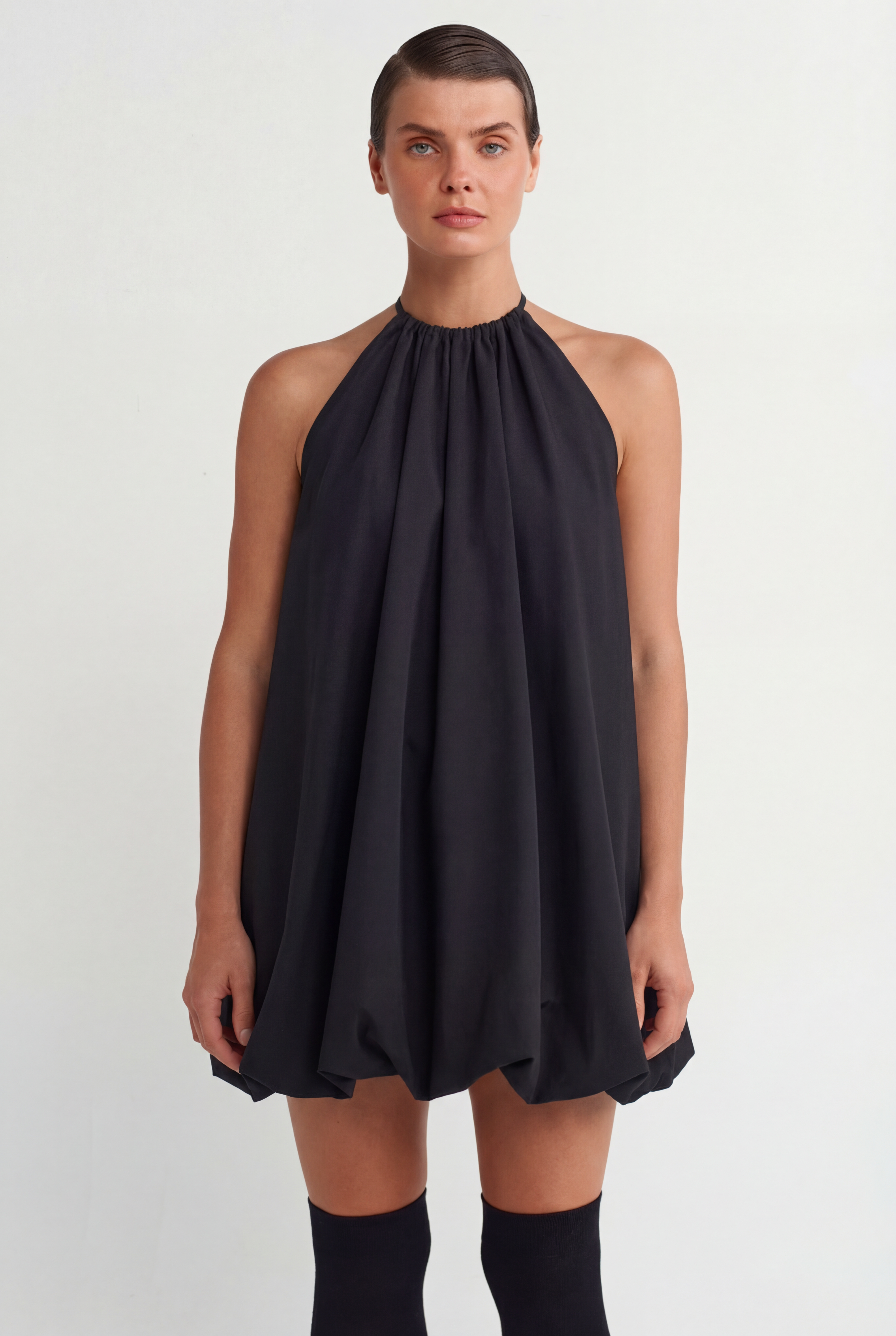 Black Short Balloon Dress-Y264014027
