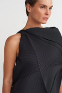 Black Origami-Style Pleated Dress-Y264014030