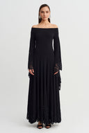 Black Lace Detailed Jersey Dress-Y264014074
