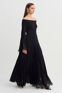 Black Lace Detailed Jersey Dress-Y264014074