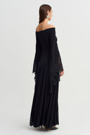 Black Lace Detailed Jersey Dress-Y264014074