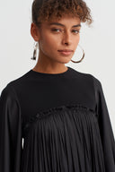 Black Cape Sleeve Jersey Satin Dress-Y264014076