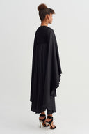 Black Cape Sleeve Jersey Satin Dress-Y264014076