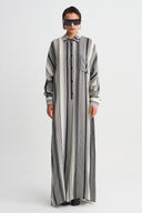 Striped Shirt-Collar Jumpsuit-Y264014090