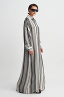 Striped Shirt-Collar Jumpsuit-Y264014090