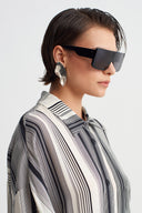 Striped Shirt-Collar Jumpsuit-Y264014090