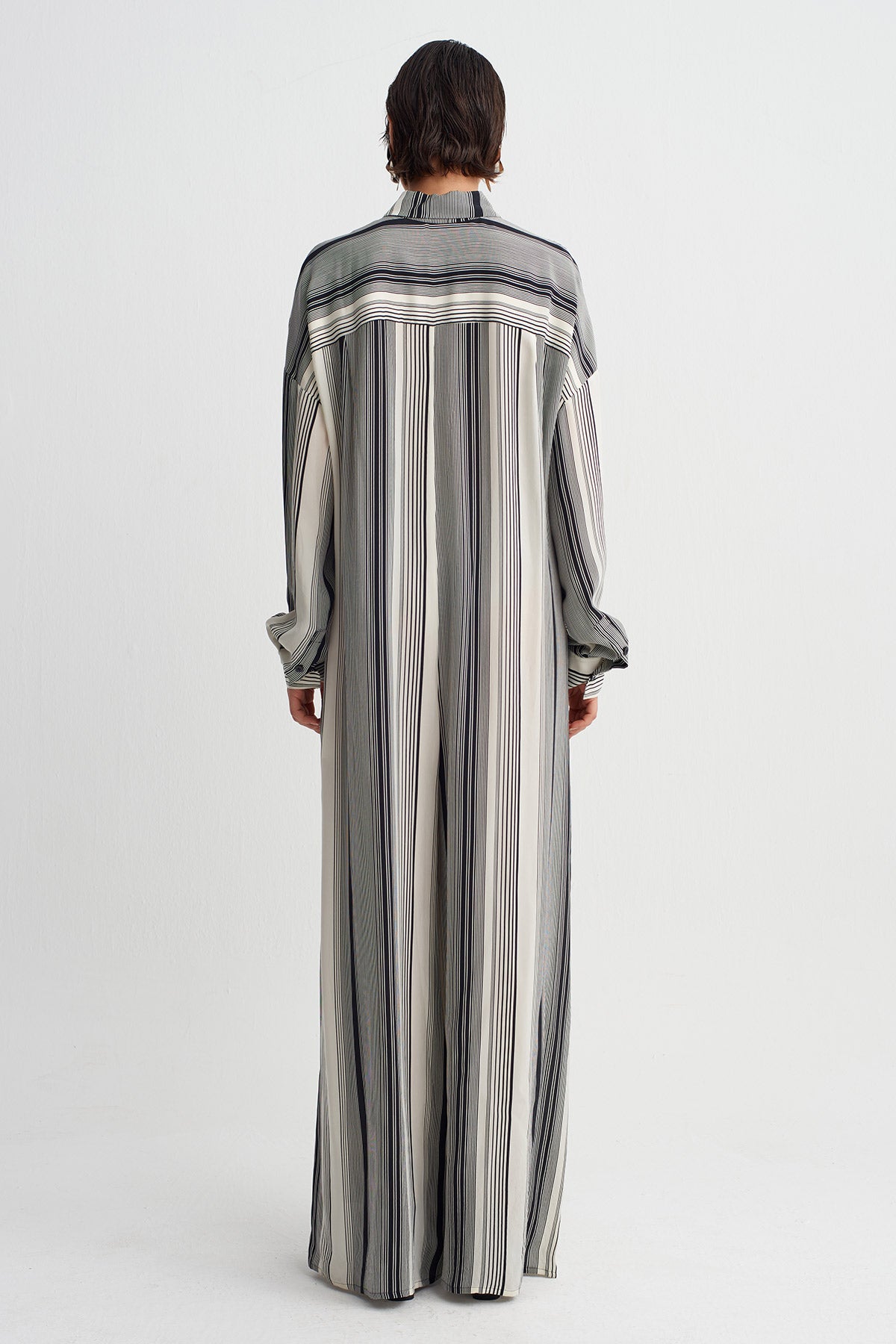 Striped Shirt-Collar Jumpsuit-Y264014090