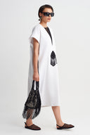 Off White Embellished V-Neck Long Dress-Y264014091