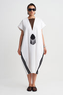 Off White Embellished V-Neck Long Dress-Y264014091