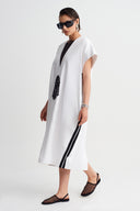 Off White Embellished V-Neck Long Dress-Y264014091