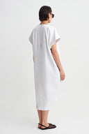 Off White Embellished V-Neck Long Dress-Y264014091