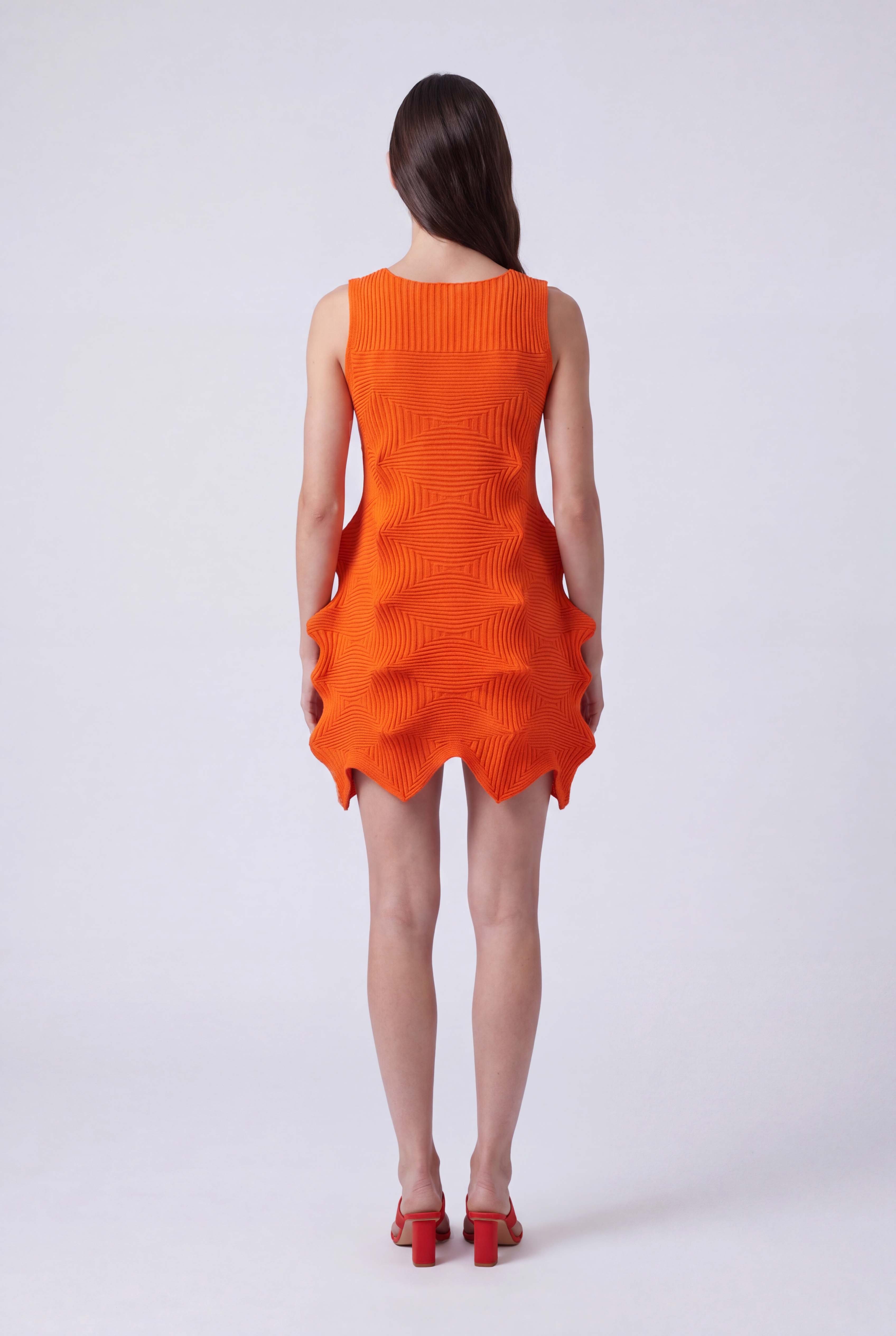 Orange Origamic Short Knit Dress-Y264014103