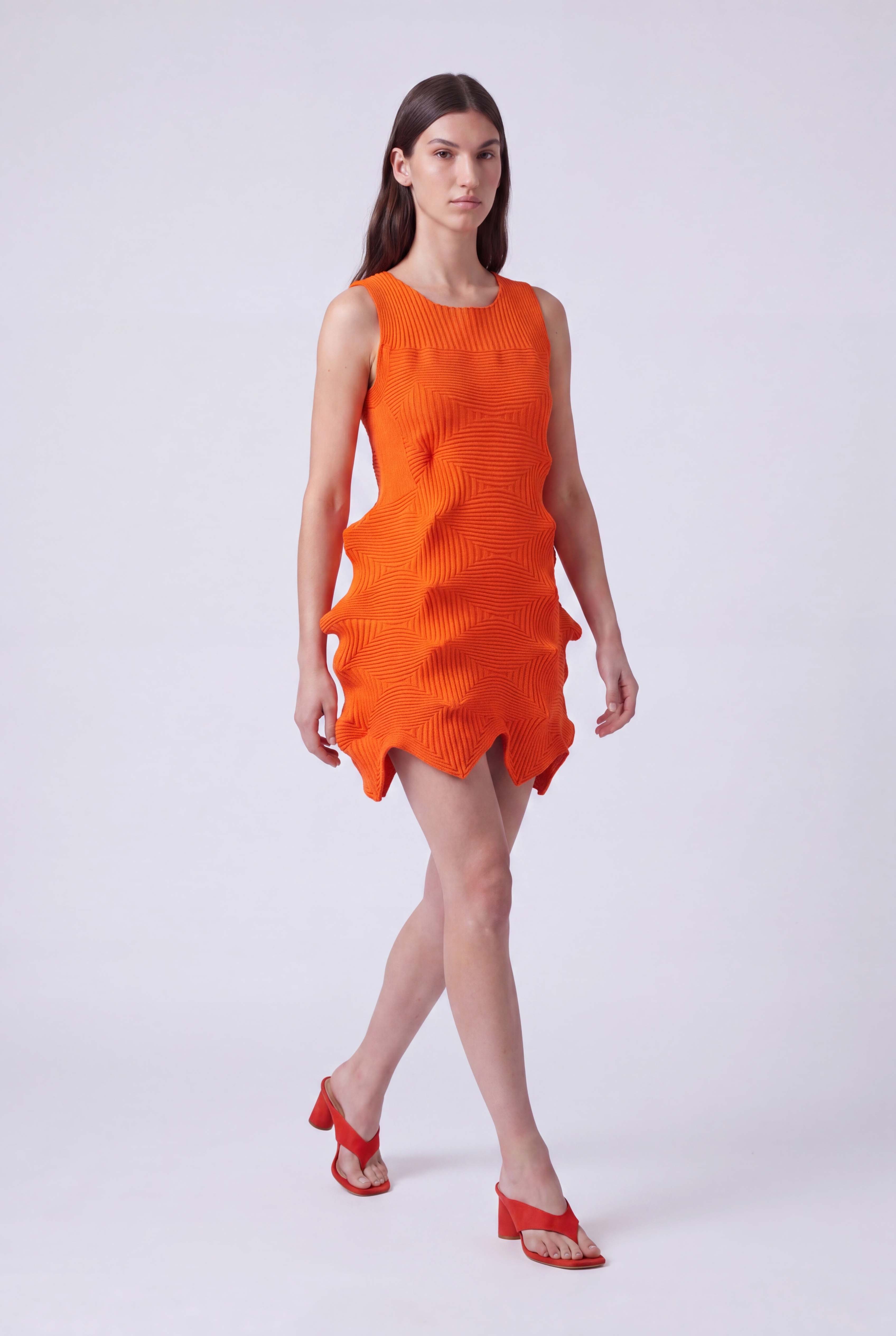 Orange Origamic Short Knit Dress-Y264014103