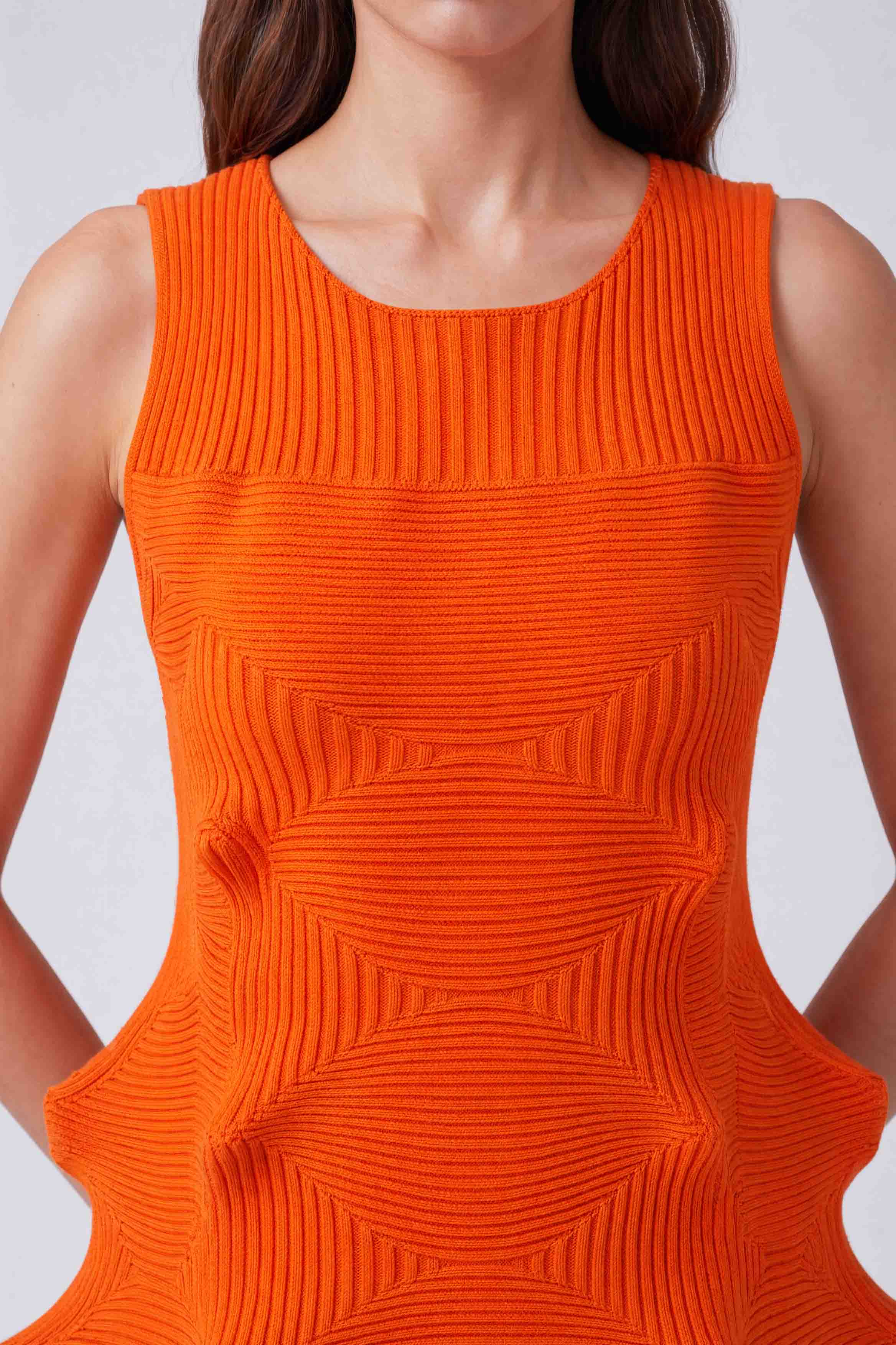 Orange Origamic Short Knit Dress-Y264014103