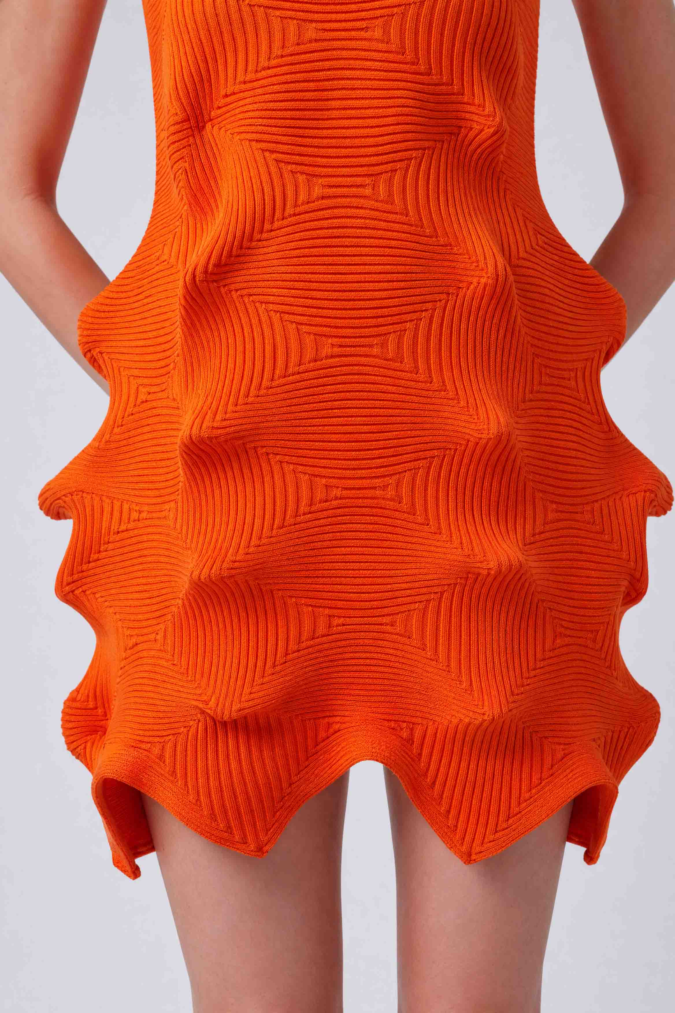Orange Origamic Short Knit Dress-Y264014103