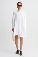 Off White Poplin Shirt Dress-Y264014117