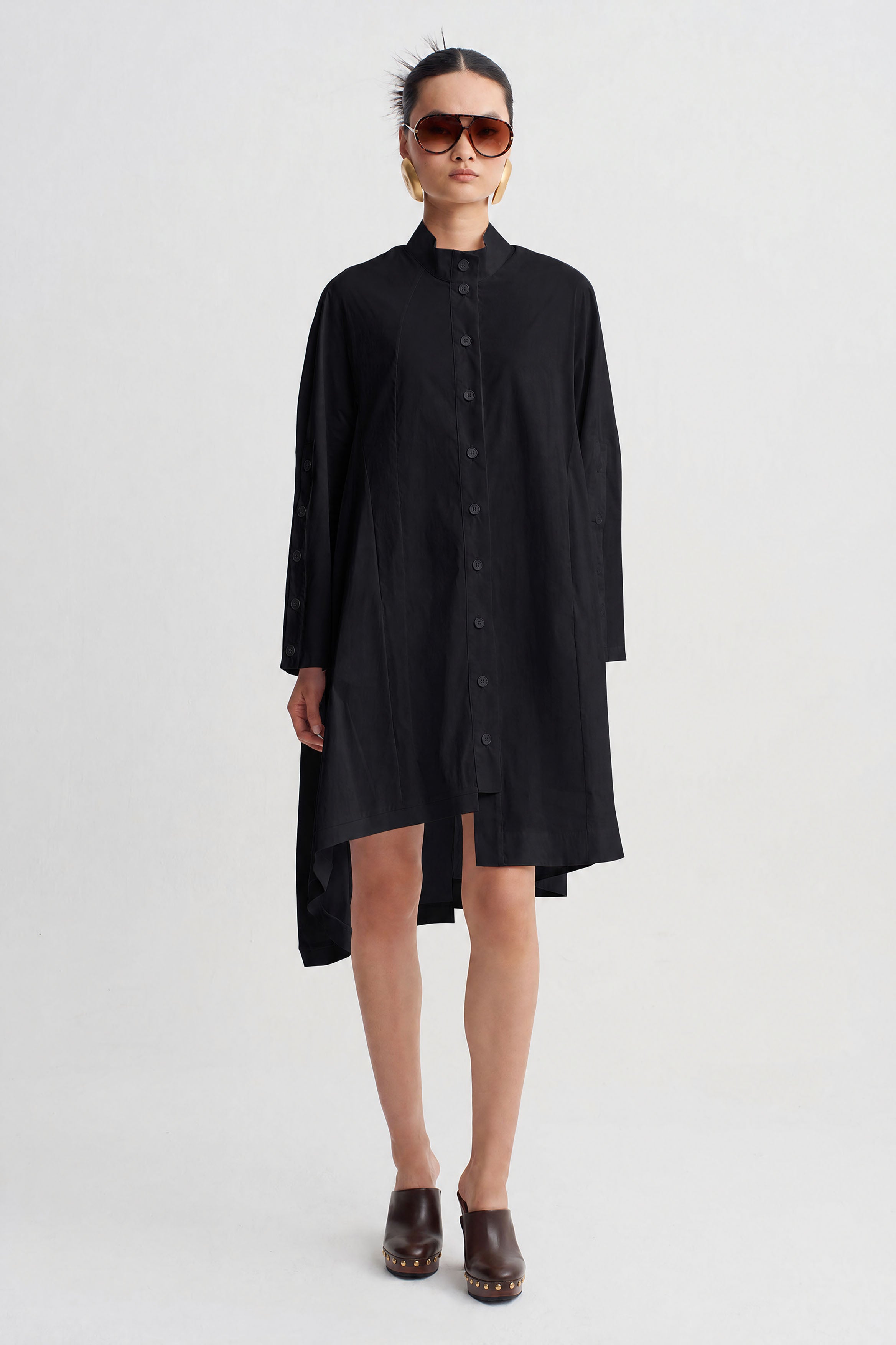 Black Poplin Shirt Dress-Y264014117