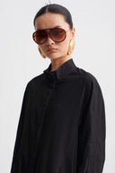 Black Poplin Shirt Dress-Y264014117