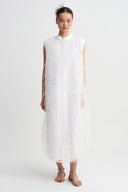 Off White Textured Organza Dress-Y264014119