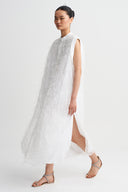 Off White Textured Organza Dress-Y264014119