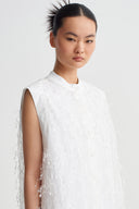 Off White Textured Organza Dress-Y264014119