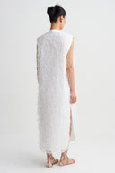 Off White Textured Organza Dress-Y264014119