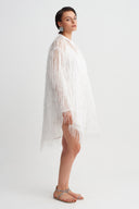 Off White Fringed Mini Dress-Y264014121