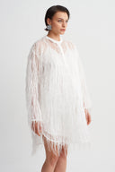 Off White Fringed Mini Dress-Y264014121