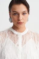 Off White Fringed Mini Dress-Y264014121