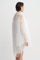 Off White Fringed Mini Dress-Y264014121