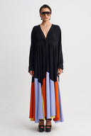 Multicolor Color Block Flared Dress-Y264014122