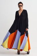 Multicolor Color Block Flared Dress-Y264014122