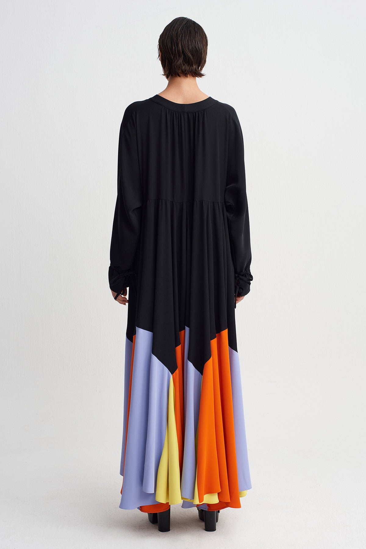 Multicolor Color Block Flared Dress-Y264014122
