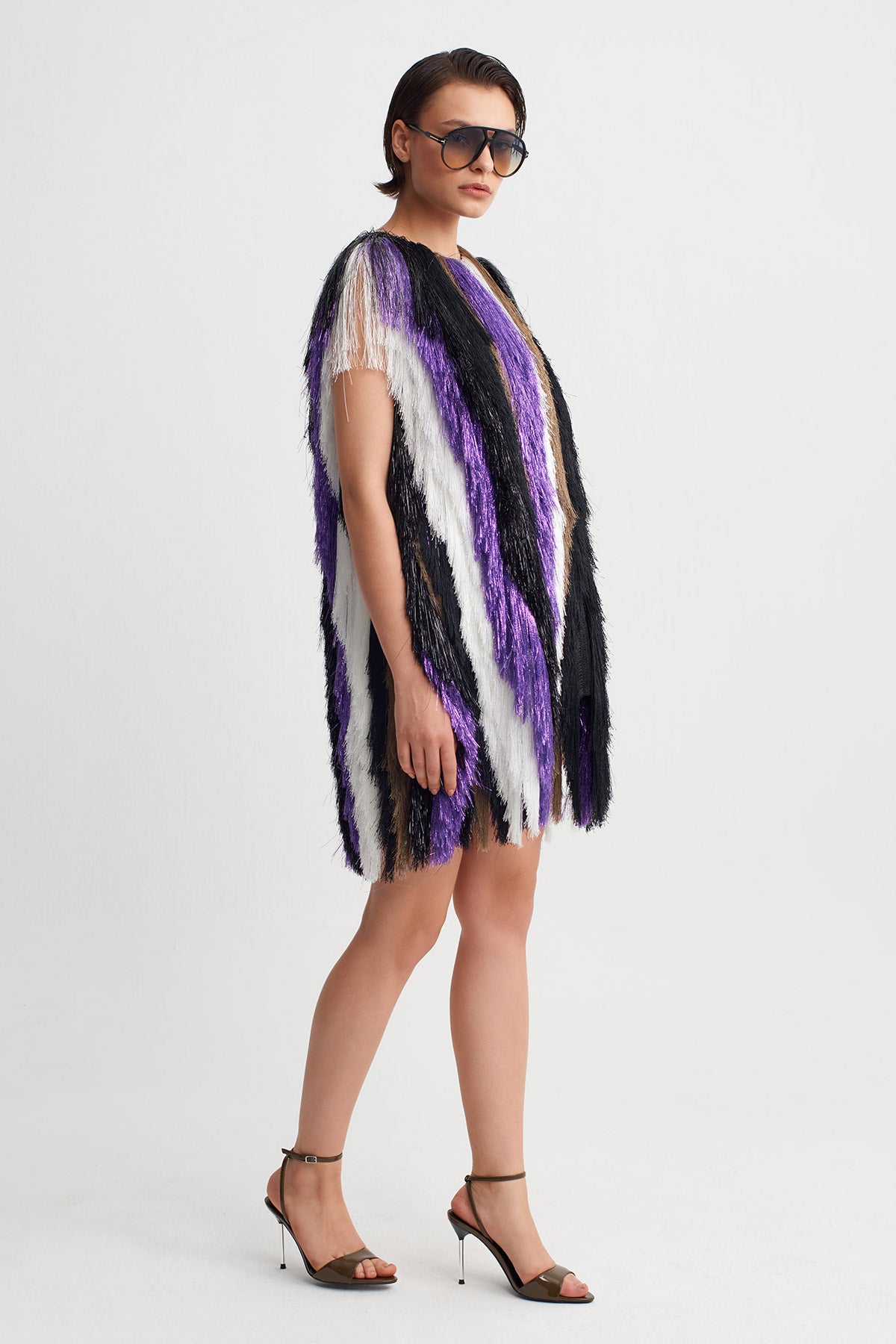 Multicolor Fringed Shimmer Dress-Y264014124