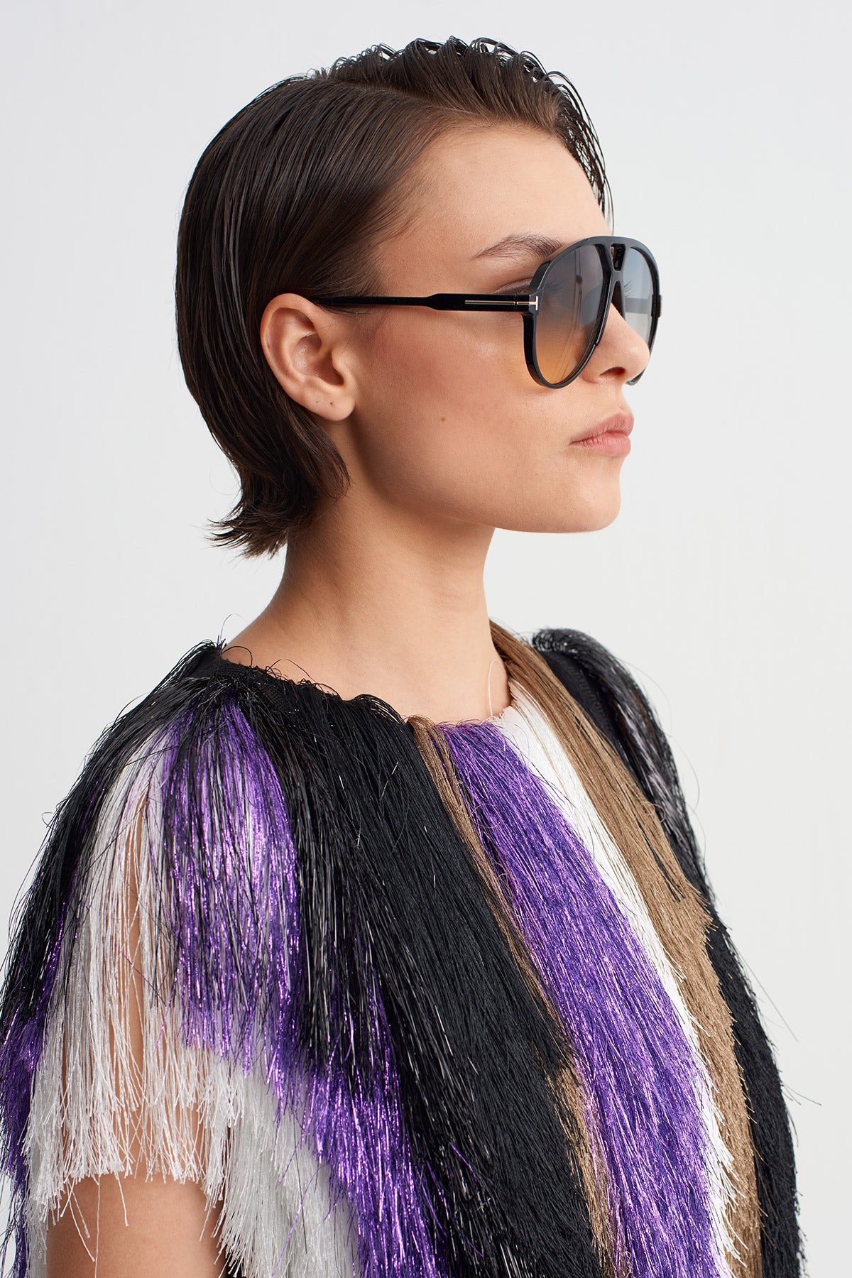 Multicolor Fringed Shimmer Dress-Y264014124