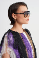 Multicolor Fringed Shimmer Dress-Y264014124