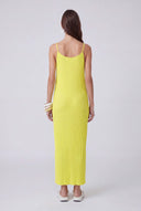 Yellow Spaghetti Strap Jersey Pleated Dress-Y264014126