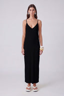 Black Spaghetti Strap Jersey Pleated Dress-Y264014126