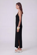 Black Spaghetti Strap Jersey Pleated Dress-Y264014126
