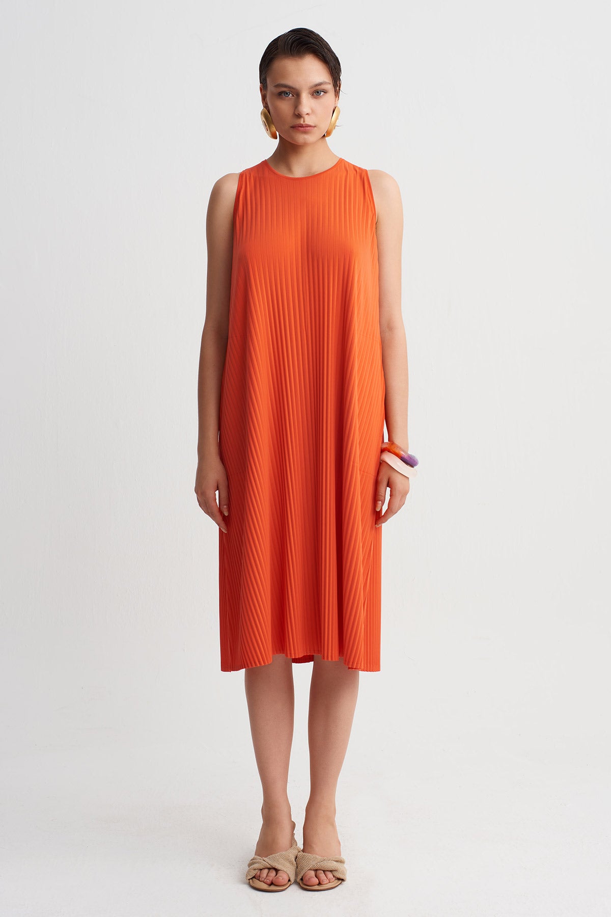 Pomegranade Jersey Pleated Midi Dress-Y264014127