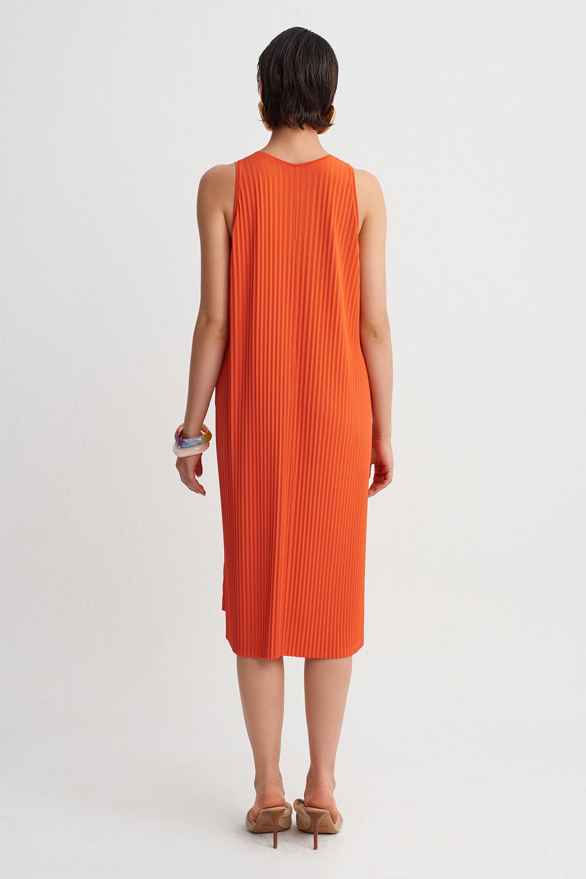 Pomegranade Jersey Pleated Midi Dress-Y264014127