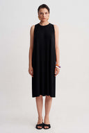 Black Jersey Pleated Midi Dress-Y264014127