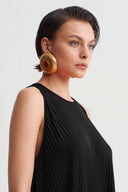 Black Jersey Pleated Midi Dress-Y264014127