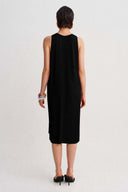 Black Jersey Pleated Midi Dress-Y264014127