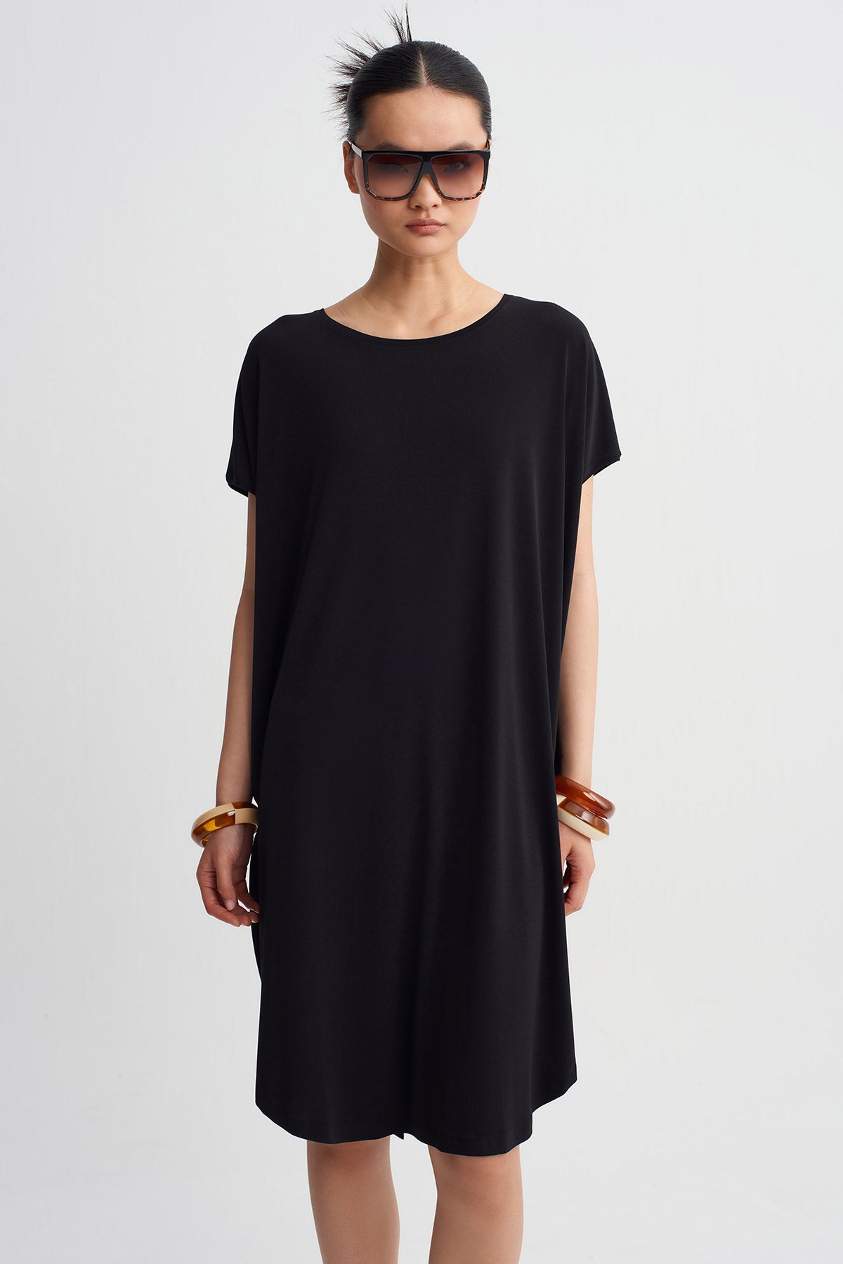 Black Jersey Midi Dress-Y264014134